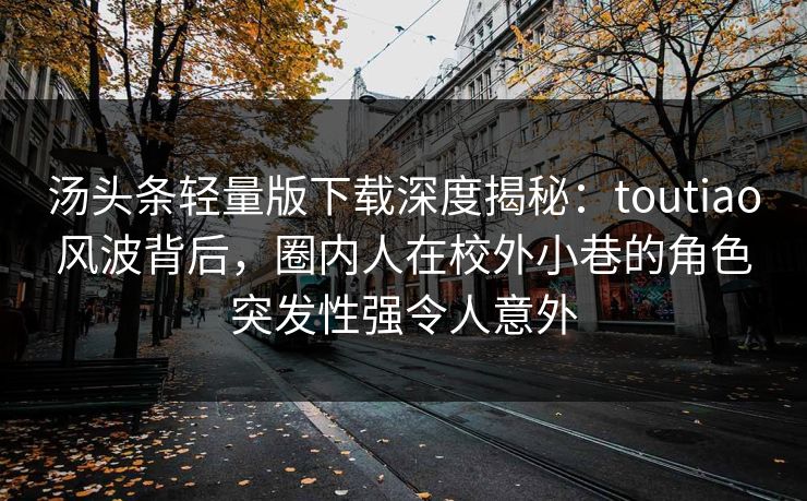 汤头条轻量版下载深度揭秘：toutiao风波背后，圈内人在校外小巷的角色突发性强令人意外
